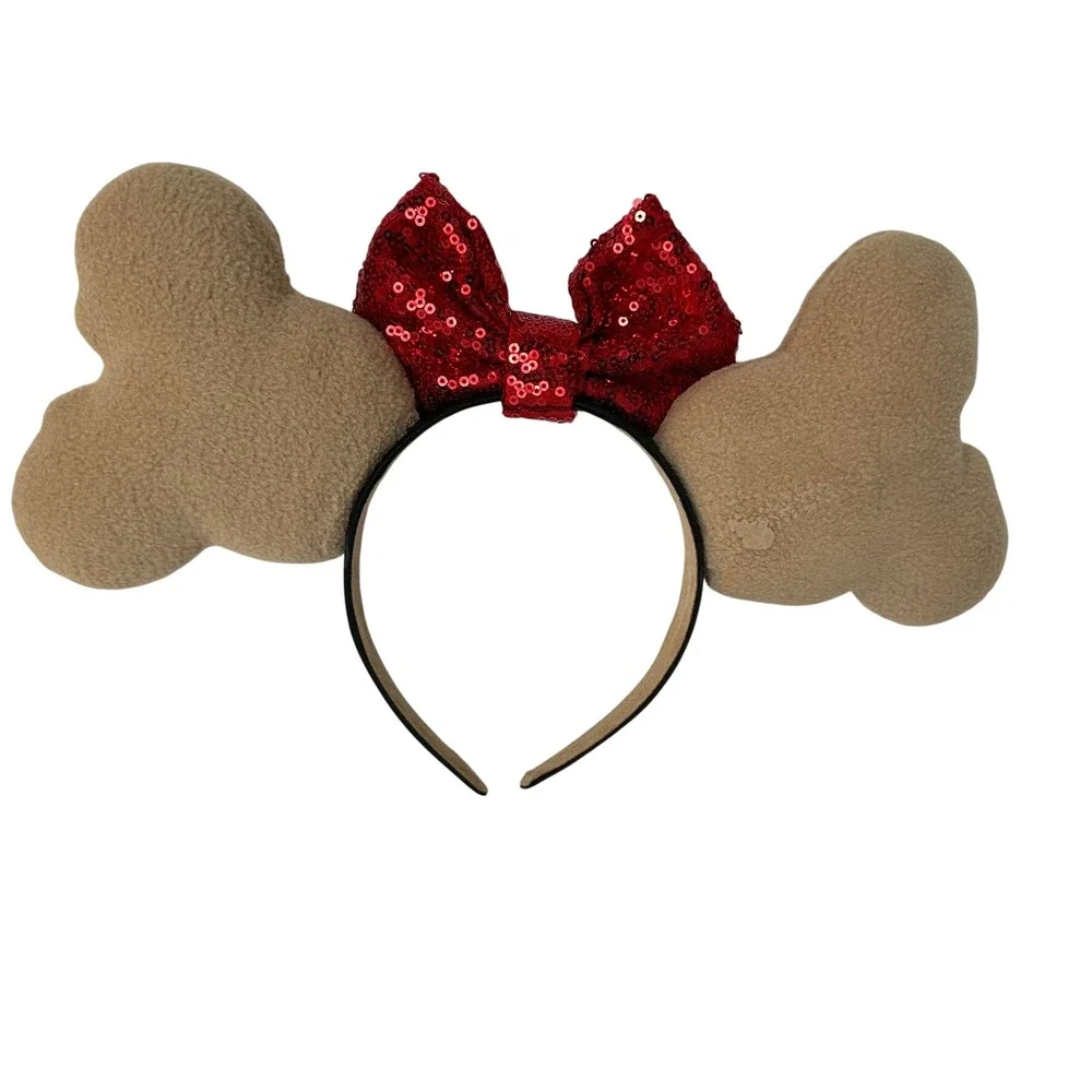 Minnie Mouse Gingerbread Holiday Ears Headband Red Sequin Bow Christmas Plush